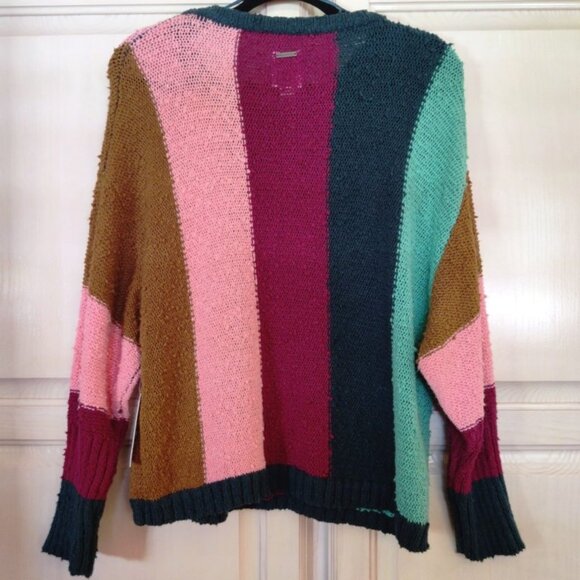 Stonewash Denim w/Fraying Crop Wide Leg Jeans & Stripe Sweater Bundle SZ Lg, NWT - Picture 3 of 16